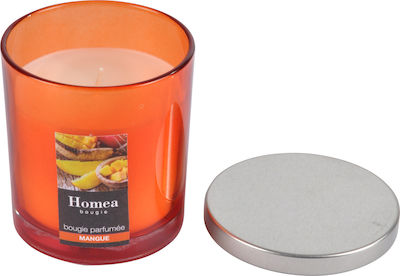 Candle in a glass package with metal lid Mango