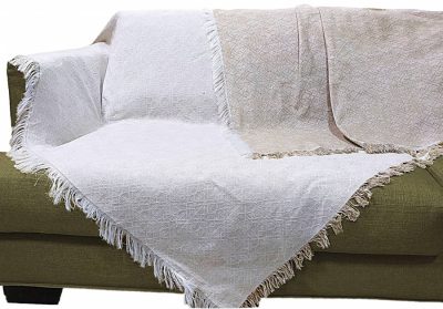 Sofa throws set 3 pcs double sided cotton Atlantis  Beige Ocher