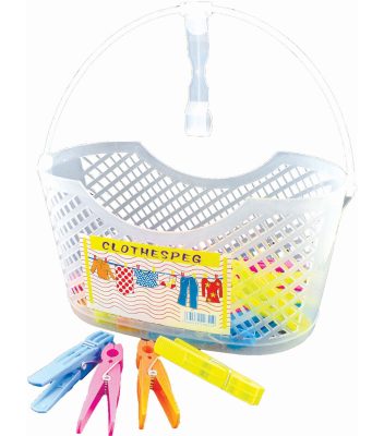 Basket with 24 plastic clothespins