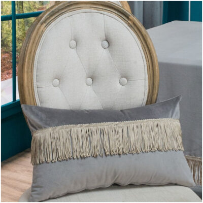 Decorative pillowcase with fringes 30×50 Teoran Velvet grey