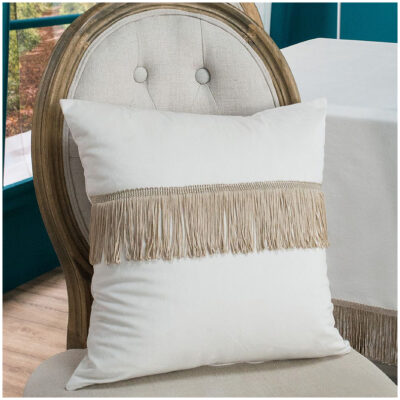 Decorative pillowcase with fringes 45x45 Teoran Velvet ivory