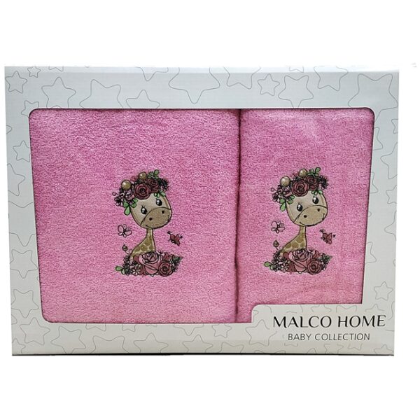 Set of towels 2pcs Malco Home Baby Giraffe Pink