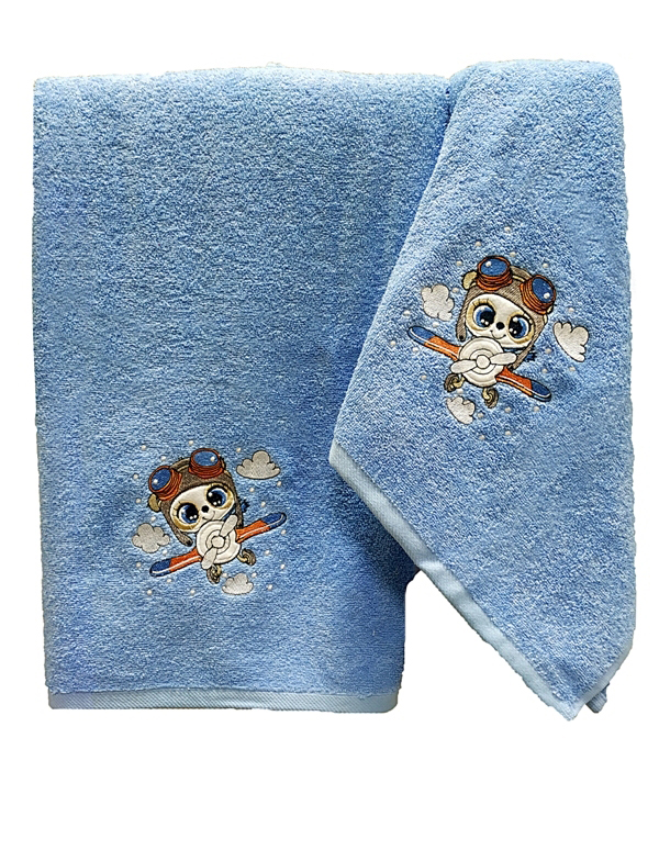 Set of towels 2pcs Malco Home Panda Pilot Light blue