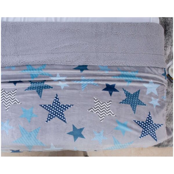 Blanket sherpa 160x210 with stars design Grey Light Blue
