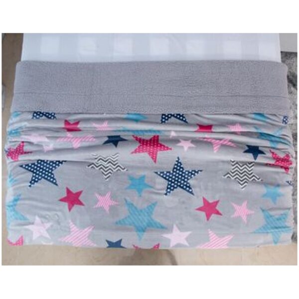 Blanket sherpa 160x210 with stars design Grey Pink
