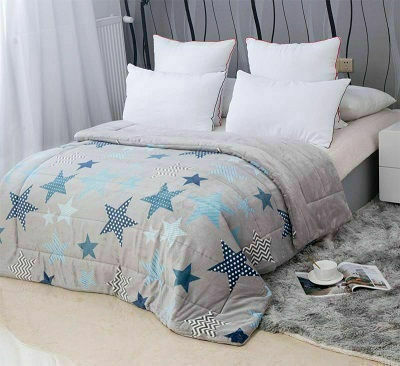 Blanket quilt 160x210 isothermal with stars design Grey Light blue