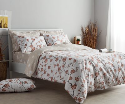 Set of double sheets 220x260 Almond tree Beige White