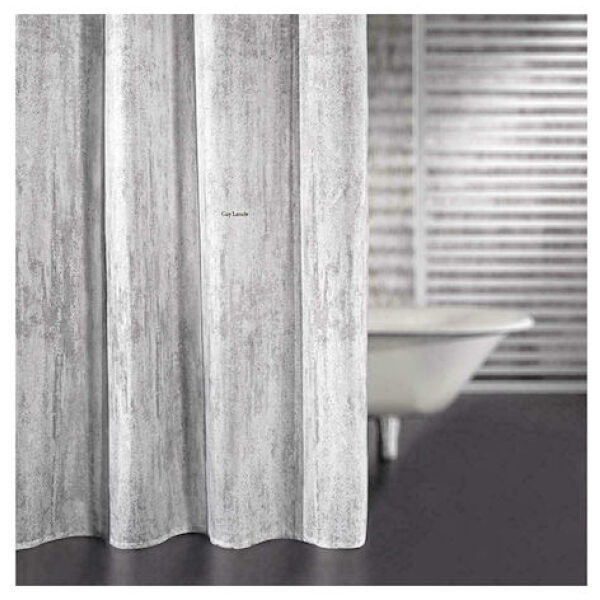 Κουρτίνα μπάνιου Guy Laroche Wall Cement υφασμάτινη με Τρουκς 180x190 cm. Χρώμα: γκρι. Αδιαβροχοποιημένο ύφασμα με σύνθεση 100% πολυεστέρα.