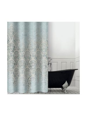 Κουρτίνα μπάνιου Guy Laroche Yvonne Ocean υφασμάτινη με Τρουκς 180x190 cm. Χρώμα: γαλάζιο. Αδιαβροχοποιημένο ύφασμα με σύνθεση 100% πολυεστέρα.