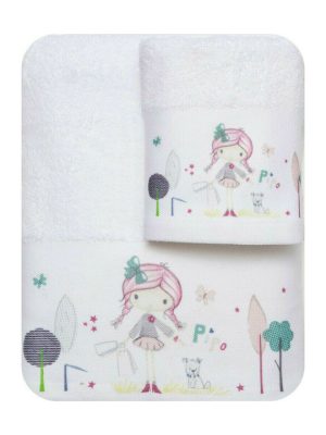 Σετ παιδικές πετσέτες 70x120cm Pipo Borea. Διαστάσεις: πετσέτα μπάνιου 70x120cm, πετσέτα προ/που 30x50cm. Υλικό: 100% βαμβάκι. Χρώμα: λευκό.