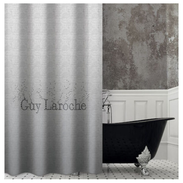 Κουρτίνα μπάνιου Guy Laroche Pandora Silver υφασμάτινη με Τρουκς 180x190 cm. Χρώμα: γκρι. Αδιαβροχοποιημένο ύφασμα με σύνθεση 100% πολυεστέρα.