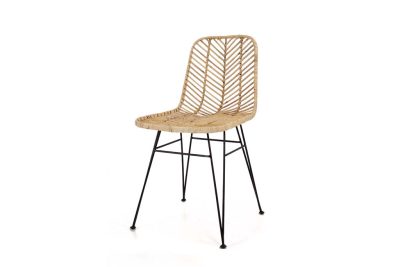 Καρέκλα Τραπεζαρίας Marea Black legs (43.5x59x82xm) από ξύλο rattan και μεταλλικά μαύρα πόδια. Ύψος καθίσματος: 45 cm