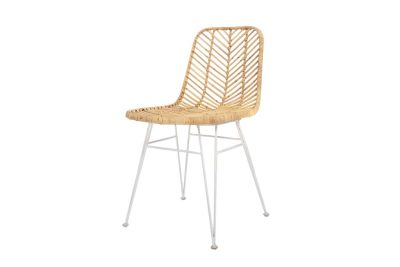 Καρέκλα Τραπεζαρίας Marea White legs (43.5x59x82xm) από ξύλο rattan και μεταλλικά λευκά πόδια. Ύψος καθίσματος: 45 cm