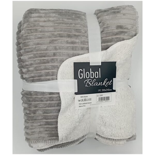 Κουβέρτα Γούνινη Sherpa Προβατάκι Global Blanket Light Grey. Είναι μαλακή με βελούδινη και απαλή υφή και θα σας ζεστάνει τις κρύες ημέρες του έτους. Υλικό: πολυεστέρας. Διαστάσεις: μονή 160x220cm και διπλή 200x240cm. Χρώμα: ανοιχτό γκρι.