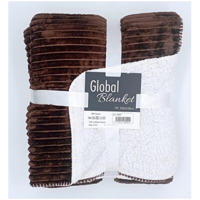 Κουβέρτα Γούνινη Sherpa Προβατάκι Global Blanket Choco. Είναι μαλακή με βελούδινη και απαλή υφή και θα σας ζεστάνει τις κρύες ημέρες του έτους. Υλικό: πολυεστέρας. Διαστάσεις: μονή 160x220cm και διπλή 200x240cm. Χρώμα: ανοιχτό σοκολατί.
